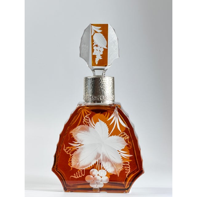 Art Deco Amber Crystal Decanter with Silver Mount, 1930s For Sale - Image 14 of 14