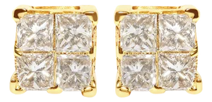 10K Yellow Gold 3/4 Cttw Invisible Set Princess-Cut Diamond Composite Square Stud Earrings (I-J Color, I2-I3 Clarity)