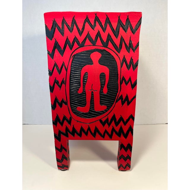 Rick Oginz Signed 1999 Painted Wood Sculptural 6-Drawer Red & Black Cabinet For Sale - Image 4 of 12