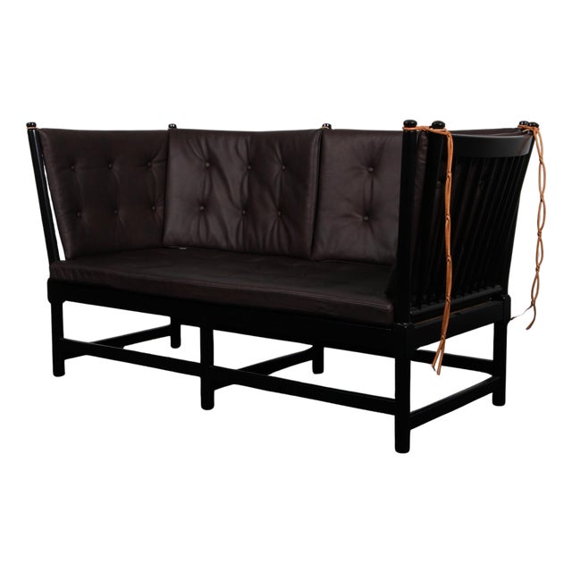 Model 1789 2-Seater Tremmesofa in Black Beech and Leather attributed to Børge Mogensen for Fritz Hansen For Sale
