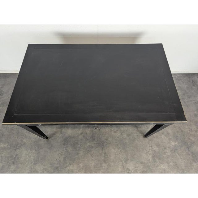 Large Louis XVI Flat Desk in Black Lacquered and Gold Trim For Sale - Image 4 of 10
