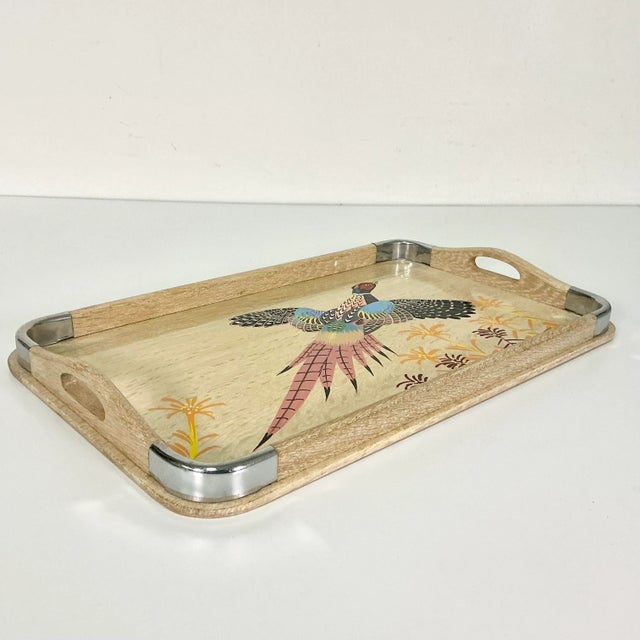 1960s Vintage Rustic Farmhouse Boho Chic Large Cerused Oak Pheasant Tray, Medium, Thanksgiving For Sale - Image 10 of 11