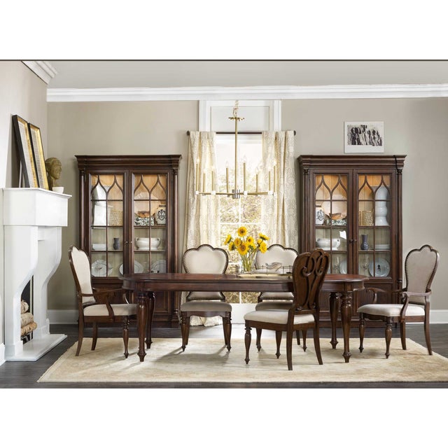 Hooker Furniture Leesburg Oval Dark Wood Dining Table & 8 Leesburg Mahogany Wood Brown Italian Leather Dining Chairs - Set of 9 For Sale - Image 13 of 13