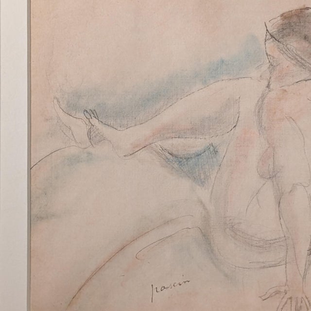 French Expressionist Original Colored Drawing Painting Seated Nude Young Woman by Jules Pascin, 1920 For Sale - Image 9 of 12