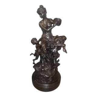 Large 18th Century French Clodion Bronze Bacchic Group W/ Satyr & Putti. For Sale