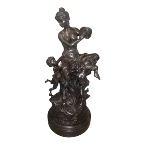 Large 18th Century French Clodion Bronze Bacchic Group W/ Satyr & Putti.