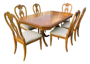 Vintage Wood Dining Table and Six Dining Chairs