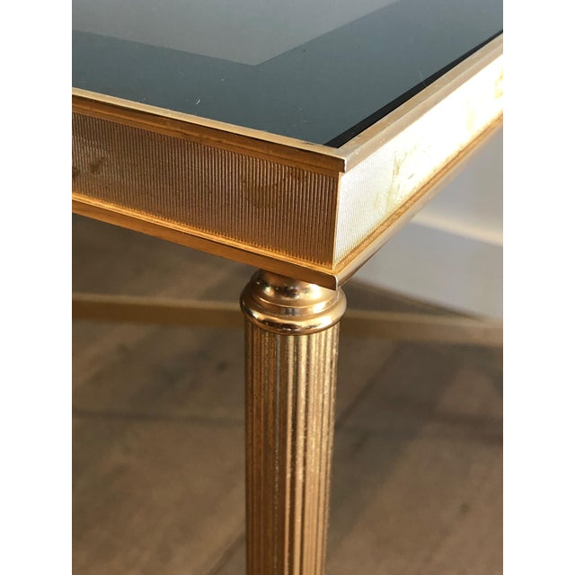 1940s Neoclassical style gold metal coffee table with blueish glass top For Sale - Image 10 of 12