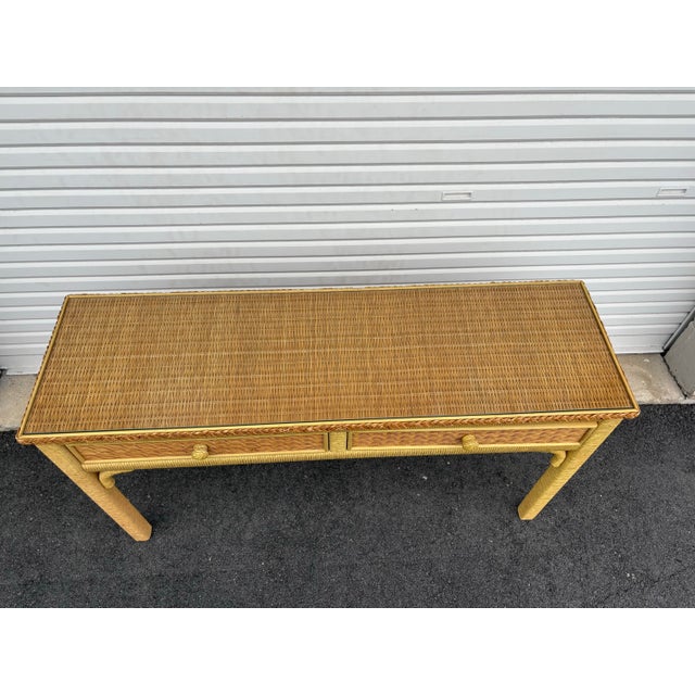 Tan 1980s Henry Link Vintage Wicker Console Table For Sale - Image 8 of 9