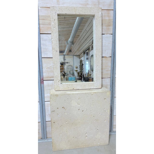 Modern Mid Century Minimalist Natural Coral Coquina Stone Mirror and Console - 2 Piece Set For Sale - Image 3 of 6