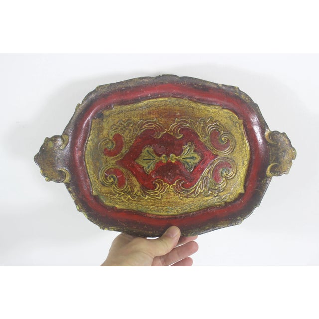 Hollywood Regency Small Vintage Italian Florentine Gilded Wood Tray For Sale - Image 3 of 8