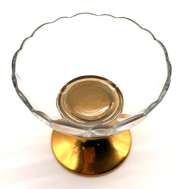 Metal Vintage Pair of Gold Plated Compote Crystal Serving Dishes For Sale - Image 7 of 9