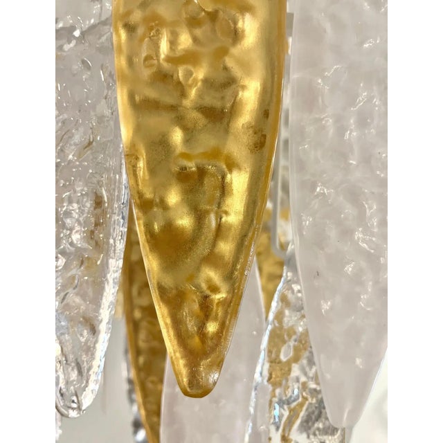 Modern Italian Silver Gold Frosted White Crystal Murano Glass Icicle Chandelier For Sale - Image 10 of 12