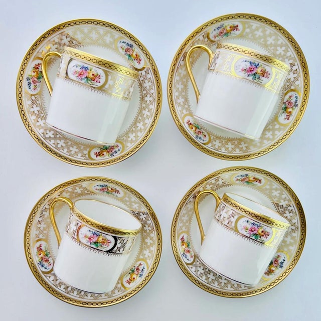 Rococo Rococo Belle Époque Gilded Floral Demitasse Coffee Service from Limoges and De Meuldre Coche, 1890s, Set of 8 For Sale - Image 3 of 12