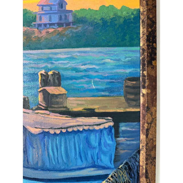 E. Copello Veliz Impressionist Coastal Lighthouse Sunset Landscape Oil on Canvas Painting For Sale - Image 10 of 12
