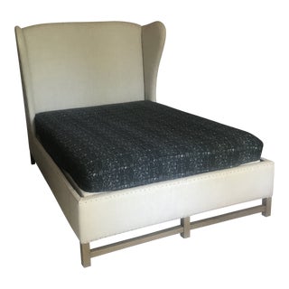 French Restoration Hardware Wing Upholstered Bedframe For Sale