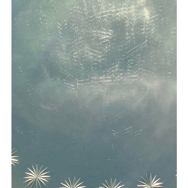 Vintage 1940s Beveled Round Mirror With Hand Etched Stars, 16 Inch For Sale - Image 9 of 15