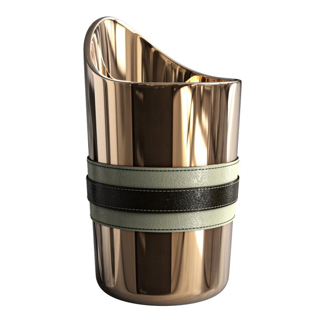 Not Yet Made - Made To Order "Alphacute" Ice Bucket With Bronze and Tailor Made Leather Work For Sale - Image 5 of 6