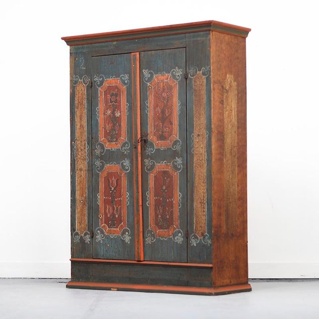 Rustic Farmhouse Painted Folk Art Bridal Cabinet For Sale - Image 4 of 16