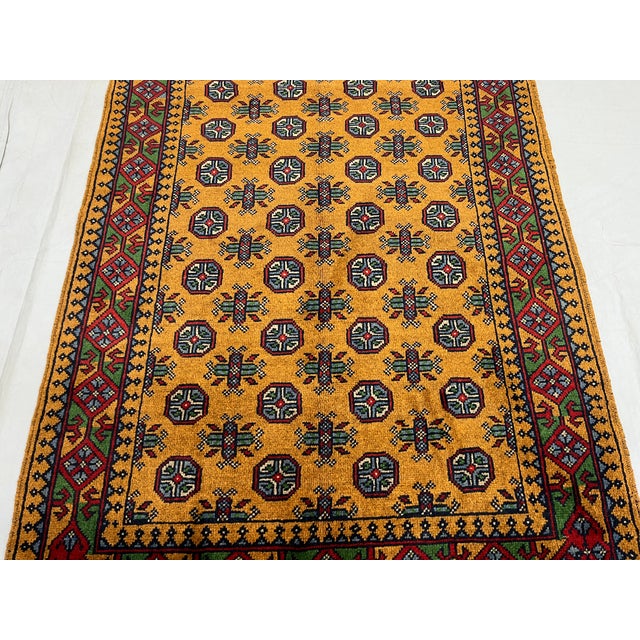 1990s Golden Ochre Tribal Area Rug With Mori Gul Motifs, 3'11" X 5'10" For Sale - Image 5 of 15