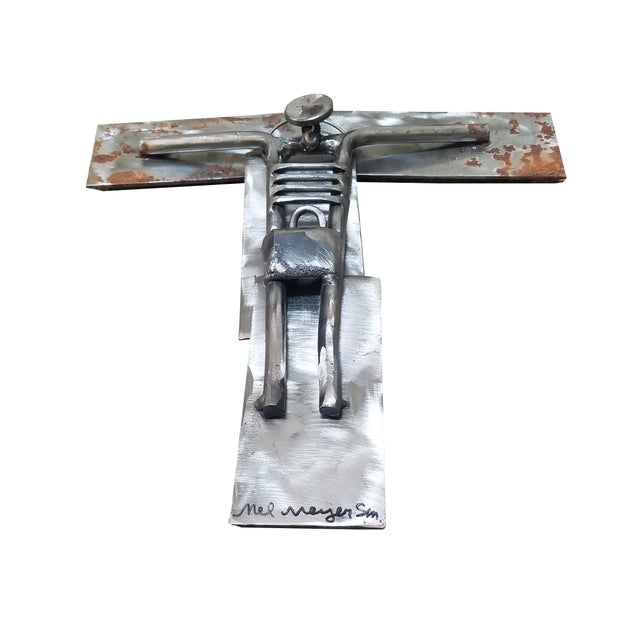 Brother Mel (1928-2013) Melvin Meyer Sr. Vintage welded raw steel crucifix wall art sculpture.
