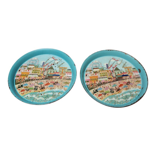 1955 Pepsi Cola Coney Island Boardwalk Tin Litho Trays- a Pair For Sale