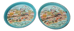 1955 Pepsi Cola Coney Island Boardwalk Tin Litho Trays- a Pair
