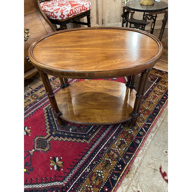 Wood Two Tier Oval Walnut Side Table For Sale - Image 7 of 9