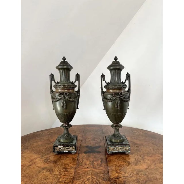 Mid 19th Century Large Antique Victorian Bronze Urns, 1860, Set of 2 For Sale - Image 5 of 6