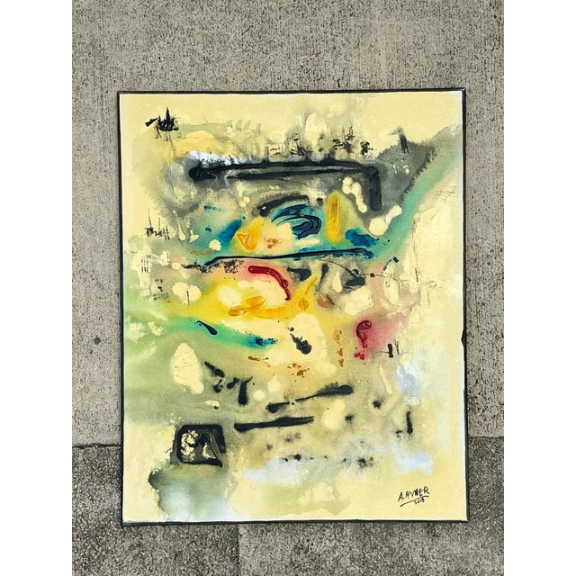 Yellow Vintage Original Oil Portrait on Canvas For Sale - Image 8 of 12