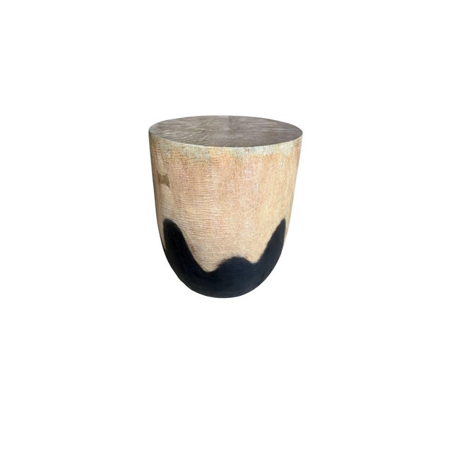 Solid Mango Wood Round Side Table, Modern Organic, Natural & Burnt Finish For Sale - Image 6 of 7