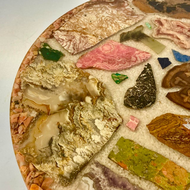 1950s Vintage Folk Art Boho Chic Lucite Encased Semi-Precious Stones Drinks Table For Sale - Image 13 of 18