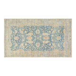 Early 20th Century Persian Kirman Indigo, Camel, Beige Handwoven Wool Rug For Sale