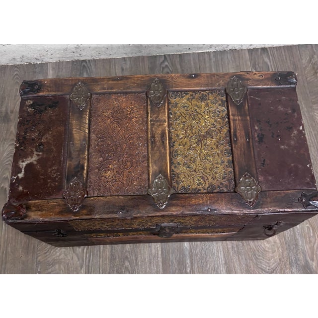 Brown Antique 19th Century Victorian Flat Top Travel Trunk For Sale - Image 8 of 12