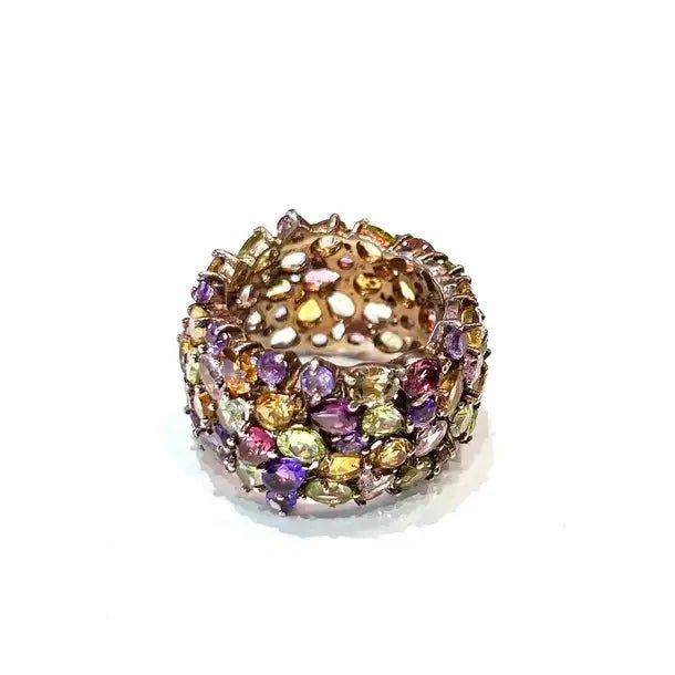 Bochic “Capri” Multi Color Tourmalines & Amethyst Ring Set In 18K Gold & Silver For Sale - Image 4 of 12