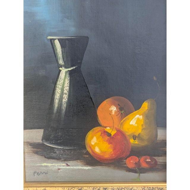 Black Vintage Still Life Oil Painting Signed Ferri For Sale - Image 8 of 10