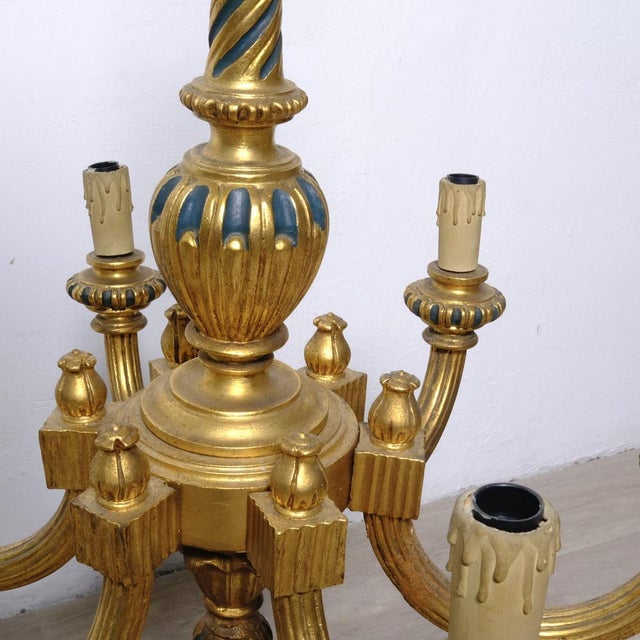Gilded Wood 6-Arm Chandelier, 1940s For Sale - Image 10 of 18