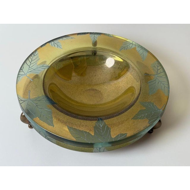 Large Art Glass Centerpiece Bowl with Brass Stand, 2000 For Sale - Image 12 of 18