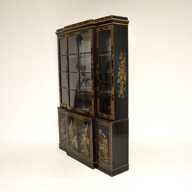 Black Antique Georgian Chinoiserie Breakfront Bookcase, 1960s For Sale - Image 8 of 17