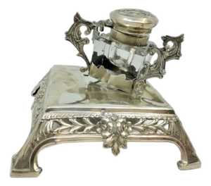 Openwork Silver Inkwell with Pen Holder