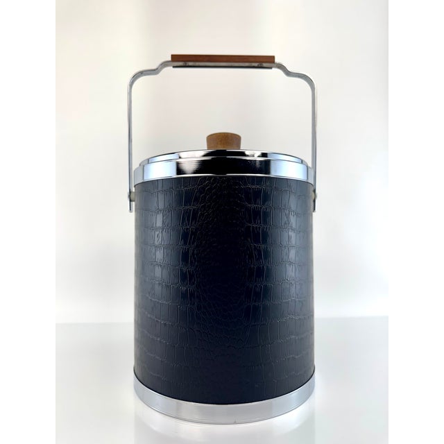 Wood 1960s Mid-Century Modern Kromex Black Faux Alligator, Chrome & Wood Ice Bucket For Sale - Image 7 of 11