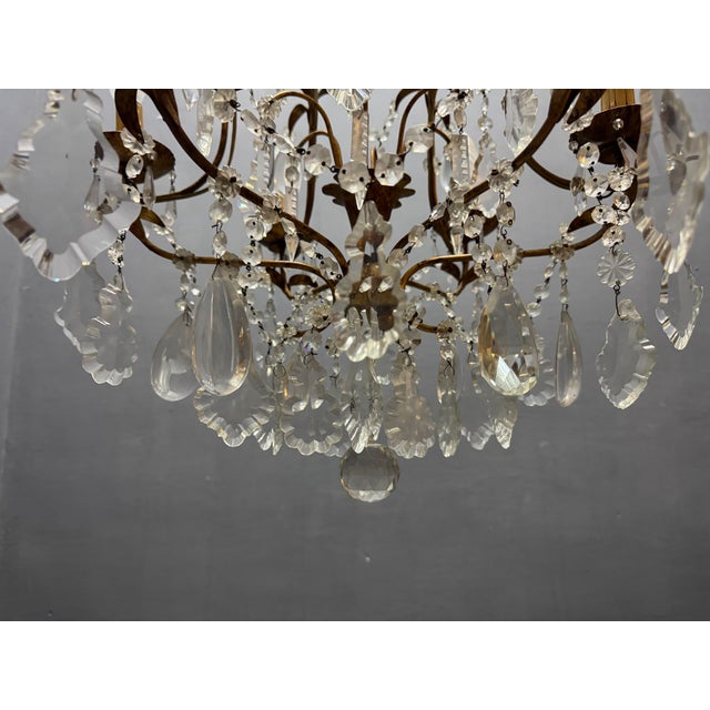 Large Gilded Florentine Tole and Crystal Chandelier, 1950s For Sale - Image 3 of 12