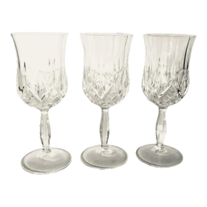 1990's Clear Cut Glass Wine Glasses- Set of 3
