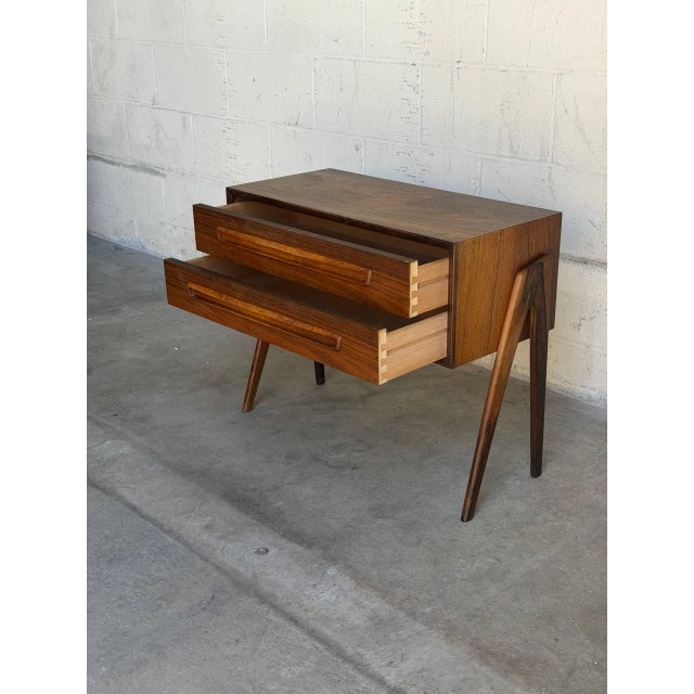 Mid 20th Century Vintage Danish Modern Rosewood Two Drawer Cabinet Dresser on Sculptural Legs For Sale - Image 5 of 10