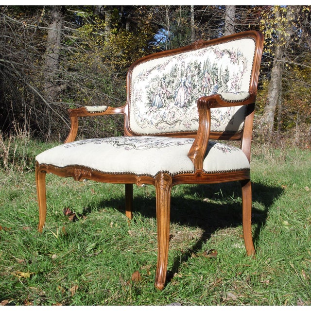 Vintage French Provincial Louis XV Style Tapestry Settee Chateau d'Ax