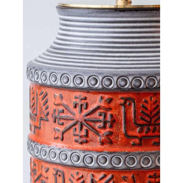 Mid-Century Modern Ceramic Table Lamp with Silk Lampshade from Bay Keramik, 1950s For Sale - Image 10 of 14