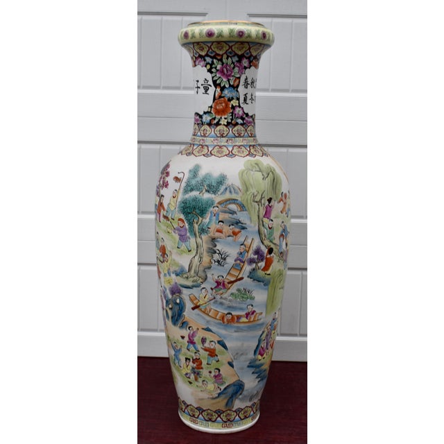 White Vtg. Large Size Chinese Floor Vase W/Painted Children Playing "100 Children" For Sale - Image 8 of 17