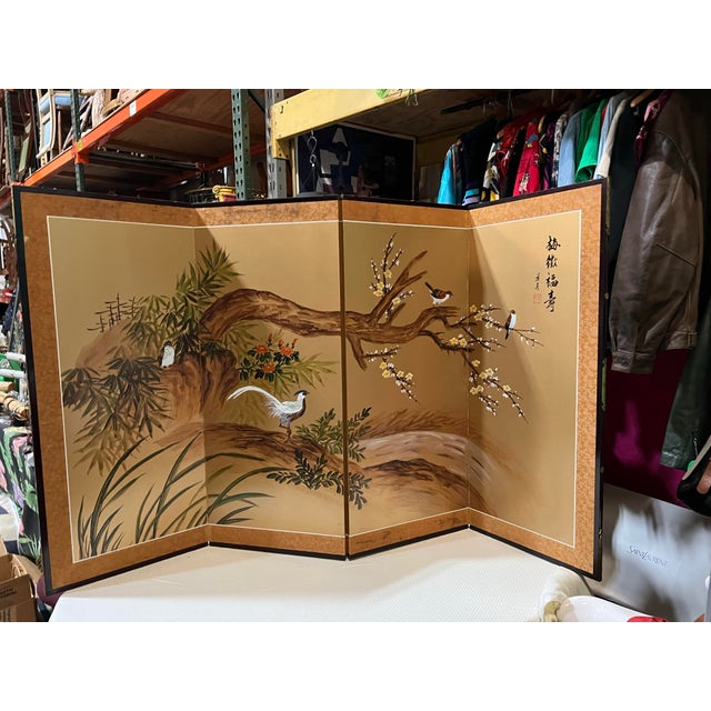 1970s 1970s Asian Half Silk Screen With Bird Accents For Sale - Image 5 of 9