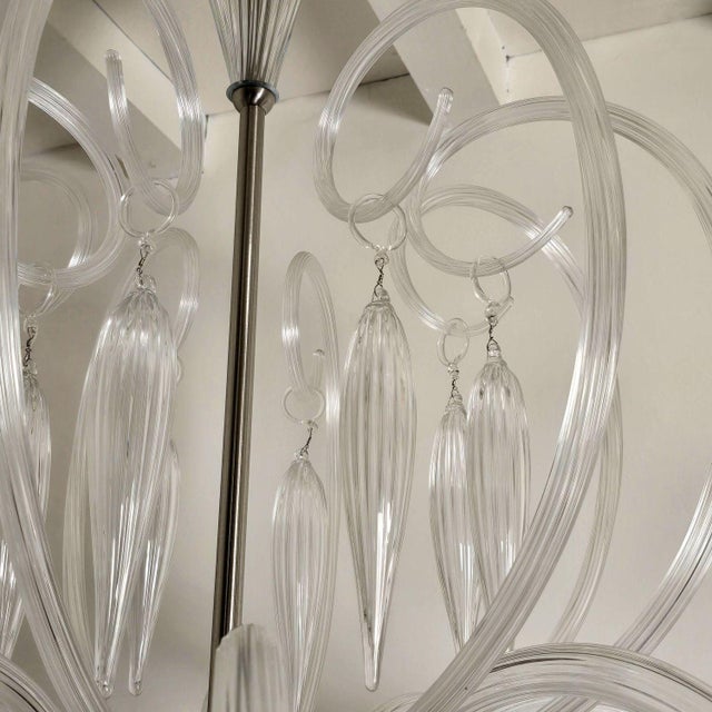 1970s Large Clear Murano Glass, Mid Century Modern Chandelier For Sale - Image 10 of 14
