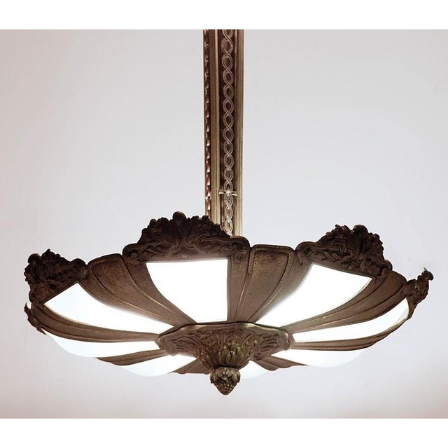 French Art Deco Frosted Glass and Bronze Pendant, 1920s For Sale - Image 6 of 8